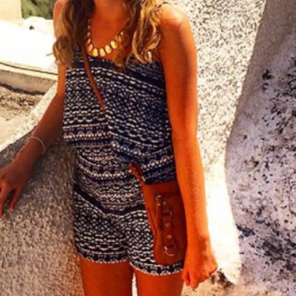 Navy and white printed romper